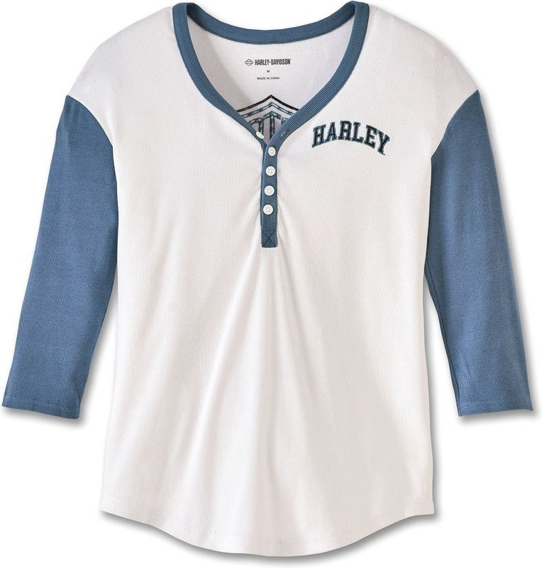 Harley-Davidson Henley-Knit  Colorblock-Design-Bright White | 97478-23VW
