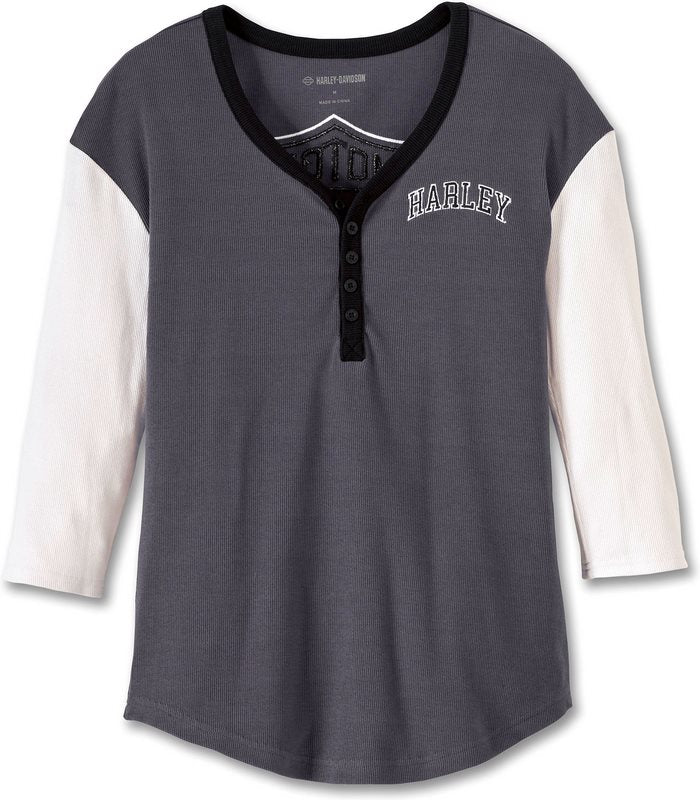 Harley-Davidson Henley-Knit  Colorblock-Design-Blackened Pearl | 97479-23VW