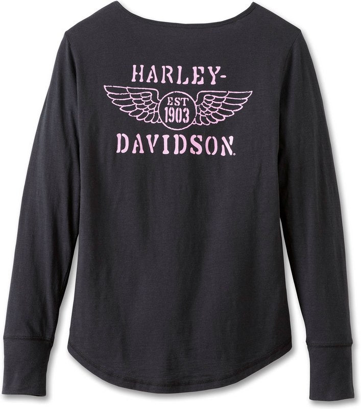 Harley-Davidson Women'S Hero Long Sleeve Knit Top  Black Beauty | 97487-23VW