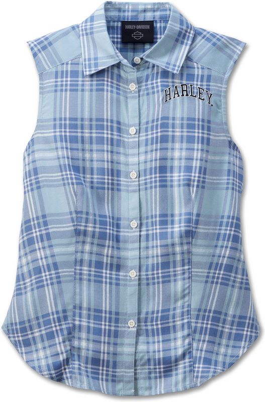 Harley-Davidson Women'S Faith Sleeveless Plaid Shirt  Yarn Dyed Plaid-Skyway | 97523-23VW