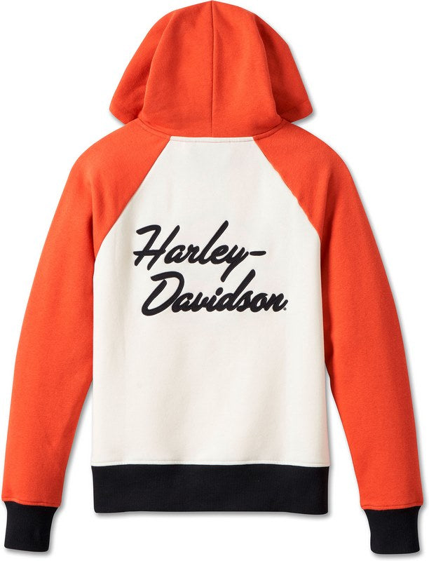 Harley-Davidson Custom Colorblock Bar & Shield Pullover Hoodie For Women  Block Design/Vintage Orange | 99009-23VW