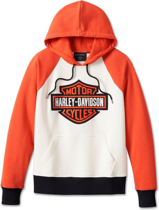 Harley-Davidson Custom Colorblock Bar & Shield Pullover Hoodie For Women  Block Design/Vintage Orange | 99009-23VW
