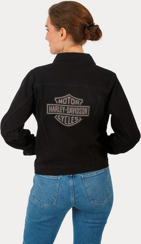 Harley-Davidson Women'S Essential Bar & Shield Denim Jacket  Black Denim | 99041-23VW