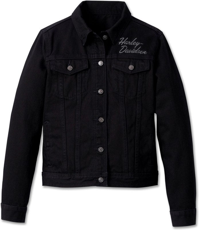 Harley-Davidson Women'S Essential Bar & Shield Denim Jacket  Black Denim | 99041-23VW