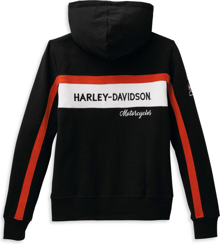 Harley-Davidson Women'S Rally Stripe Zip Front Hoodie  Colorblock-Design-Black Beauty | 99094-22VW