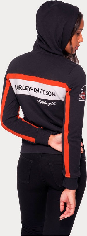 Harley-Davidson Women'S Rally Stripe Zip Front Hoodie  Colorblock-Design-Black Beauty | 99094-22VW
