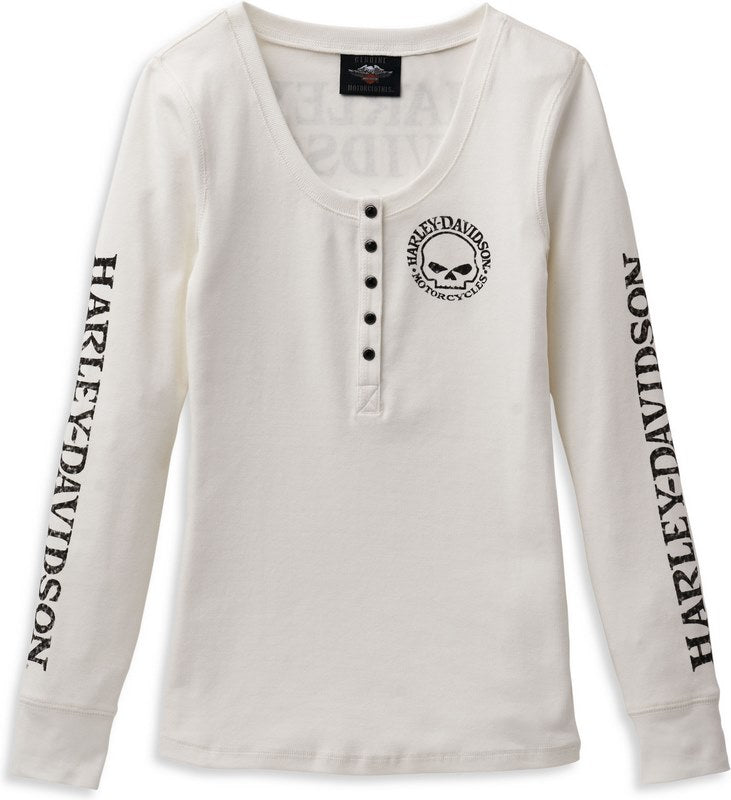 Harley-Davidson Women'S Skull Snap Front Long Sleeve Henley  Cloud Dancer | 99100-22VW