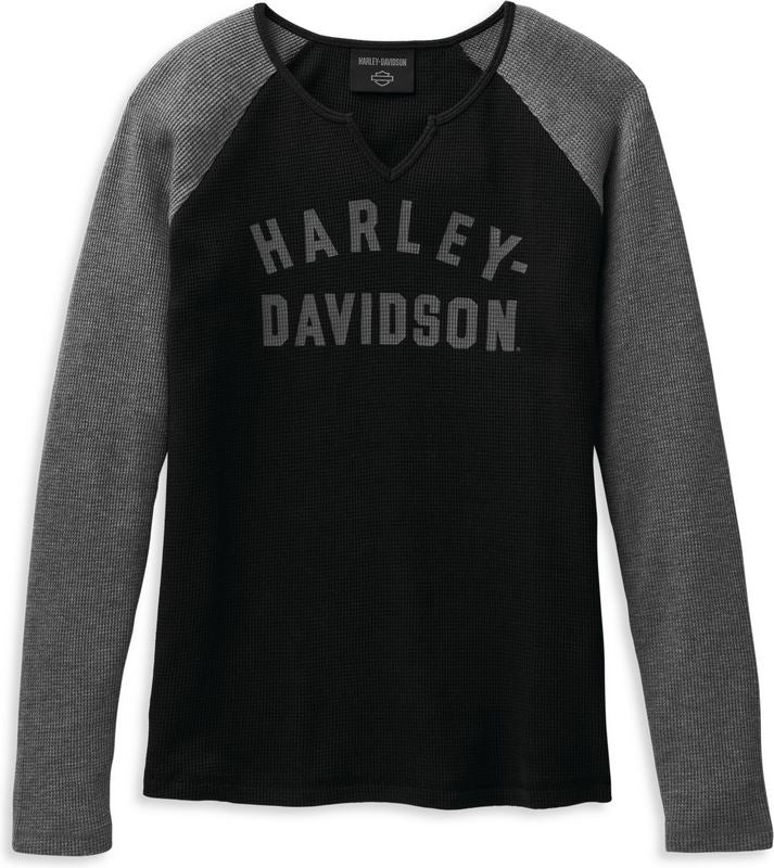 Harley-Davidson Women'S Hallmark Thermal Knit Top  Colorblock-Design-Heather Grey | 99103-22VW