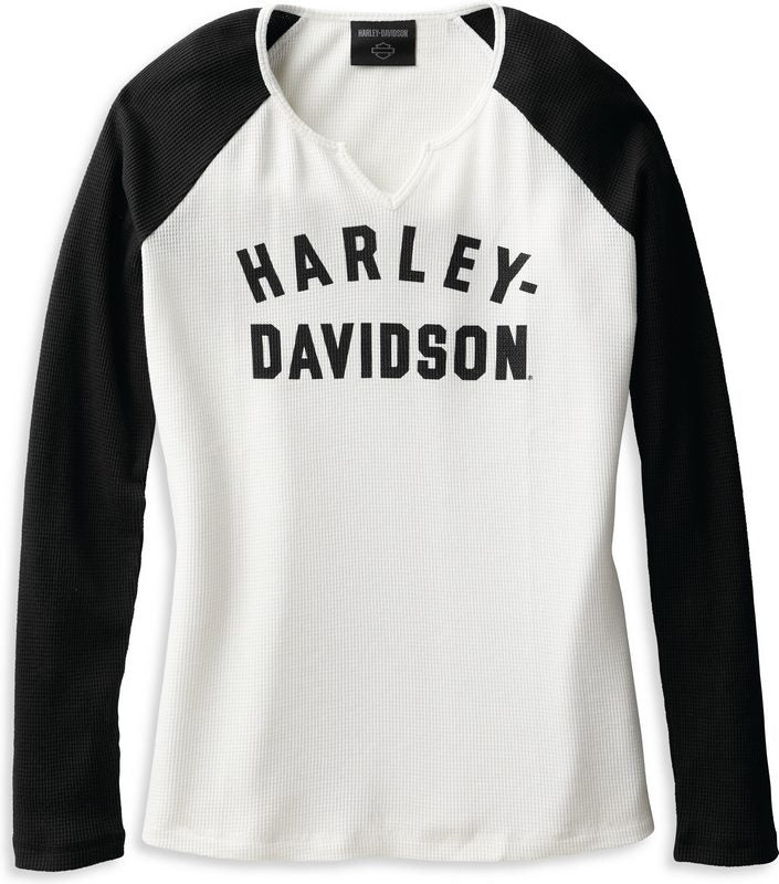 Harley-Davidson Women'S Hallmark Thermal Knit Top  Colorblock-Design-Cloud Dancer | 99104-22VW