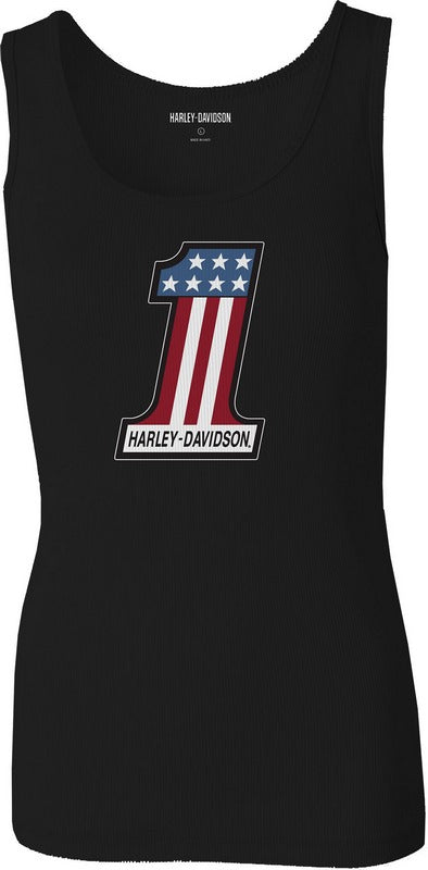 Harley-Davidson Women'S Ultra Classic #1 Race Ribbed Tank  Black Beauty 2 | 99108-22VW