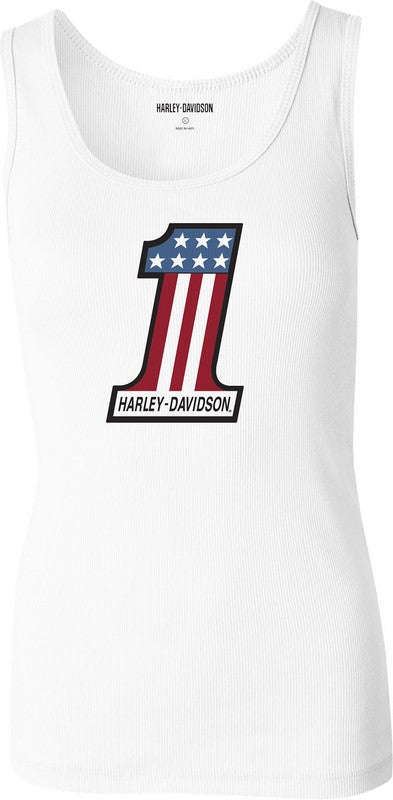 Harley-Davidson Women'S Ultra Classic #1 Race Ribbed Tank  Bright White | 99109-22VW