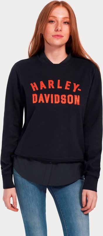 Harley-Davidson Women'S Essence Applique' Crewneck Pullover  Black Beauty 2 | 99117-22VW