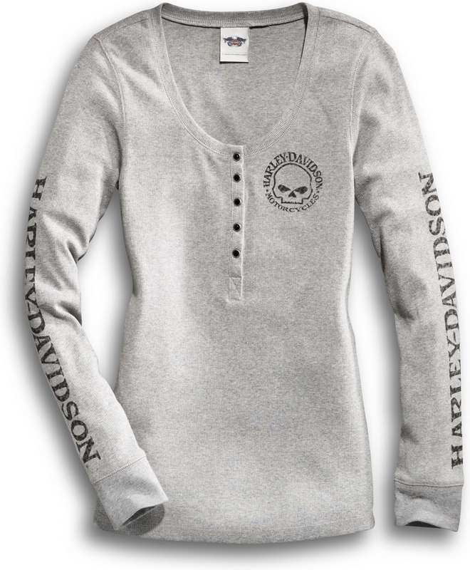 Harley-Davidson Skull Snap Front Long Sleeve Henley  Heather Grey | 99143-14VW