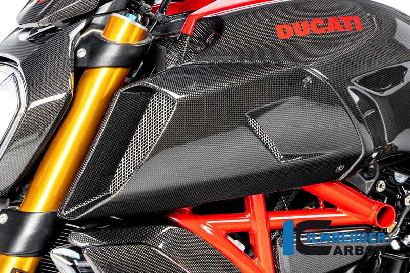 Ilmberger / イルムバーガーカーボンパーツ エアチューブカバー 左側 グロス Diavel MY19 | LKL.002.DI19G.K
