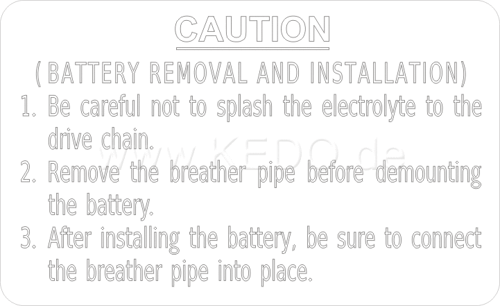 Kedo Indicating Label 'Battery Removal and Installation)  transparent background  white lettering  inside LH side cover  size 61x37mm with protection movie | 21289W