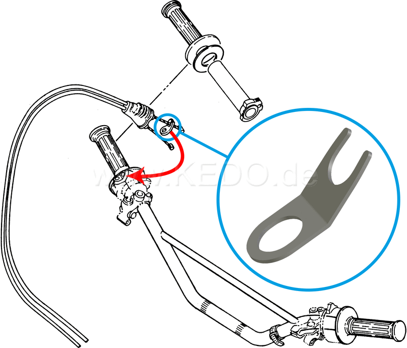 Kedo Throttle Cable Retaining Plate  flat surface for the adjuster of the cables  protects the throttle grip housing  OEM ref. # 583-26398-00 | 22016RP