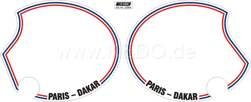 Kedo Side Cover Sticker 'Paris-Dakar'  stripes blue / white / red  1 pair | 22644