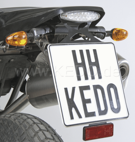 Kedo Competition' License Plate Holder  complete (Black / Silver with LED Taillight  White) | 30325