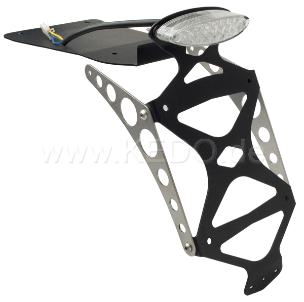 Kedo Competition' License Plate Holder  complete (Black / Silver with LED Taillight  White) | 30325