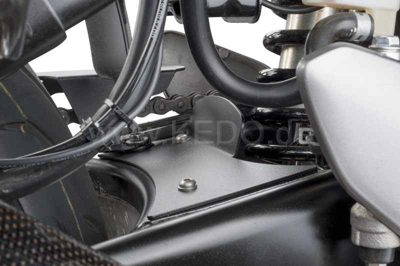 Kedo Swingarm protection SV650 16-  2mm aluminum black powder coated  protects swingarm and suspension  if OEM chain guard has been removed | 30728