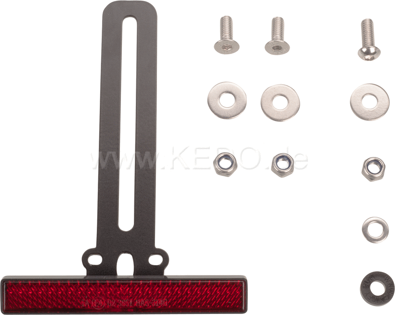 Kedo T7 Reflector Mount Aluminum Black Coated  with e-approved reflector  completes license plate bracket item 31081 (license plate height 13-18cm) | 31083