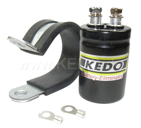 Kedo Battery Eliminator (12V) incl mounting material and clamp  Ø 37mm x 52mm | 33070