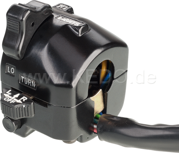 Kedo Handlebar switch Yamaha Style 'Classic' (Lights HI / LO  horn  indicators  like Housing SR OEM) including connectors and wiring diagram. | 40461