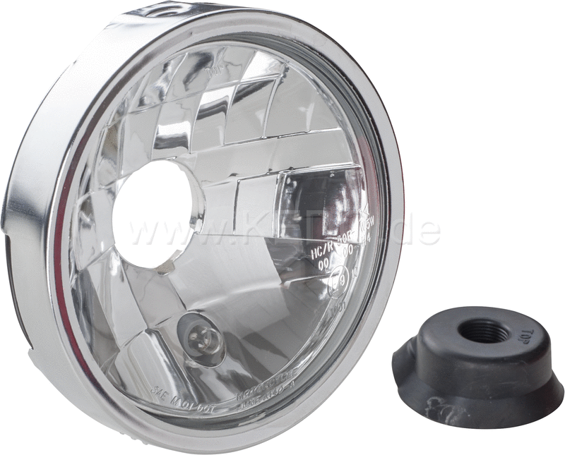 Kedo Clear Lens Headlamp insert  ready-to-mount including chrome-plated ring + parking light socket  e-homologated (w / o H4 bulb) | 40727