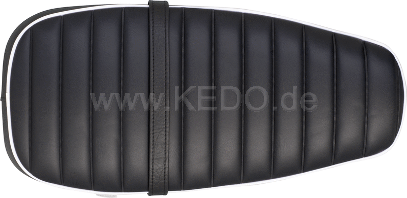 Kedo Seat 'Ultra Classic'  ribbed black cover  white piping  ready-to-mount  including rear bracket 27153  length 55cm  incl passenger seat strap.. | 40805