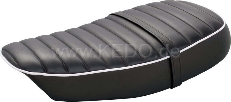 Kedo Seat 'Ultra Classic'  ribbed black cover  white piping  ready-to-mount  including rear bracket 27153  length 55cm  incl passenger seat strap.. | 40805