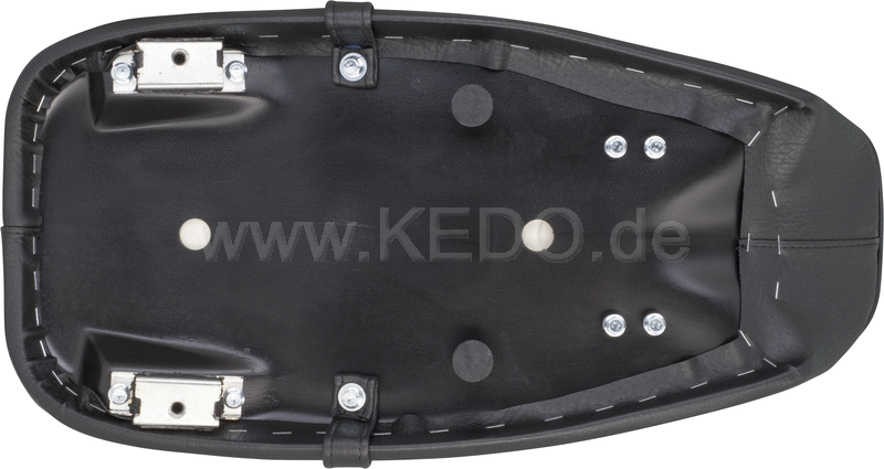 Kedo Seat 'Ultra Classic'  ribbed black cover  black piping  ready-to-mount  including rear bracket 27153  length 55cm  incl passenger seat strap. | 40847