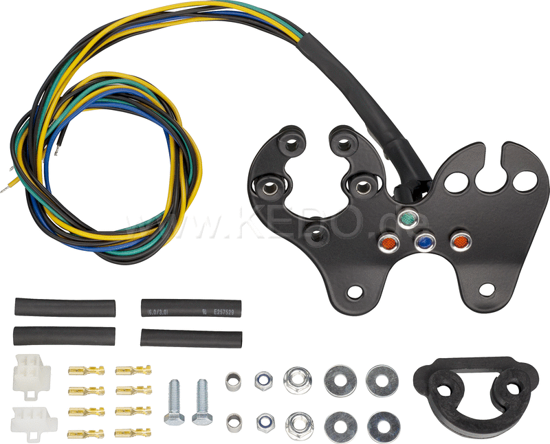 Kedo Speedometer Bracket Stainless Steel  Powdercoated  Suitable for Daytona Mechanica-Speedo # 41287  including four pilot lights  Suitable for 6 + 12V. | 41311