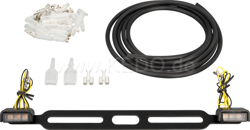 Kedo Cube-Style Indicator Bracket Stainless Steel incl Indicator  tinted  'e' approved for mounting with 180mm wide Euro numberplate | 41365