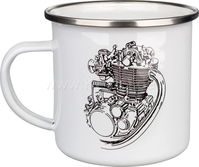 Kedo Nostalgia Mug '500cc' with stylized SR / XT500 engine  300ml white / black in gift box  enamel with metal rim (hand rinses recommended) | 41411