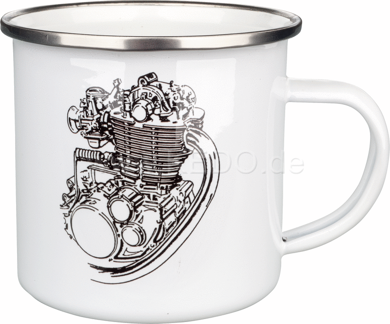 Kedo Nostalgia Mug '500cc' with stylized SR / XT500 engine  300ml white / black in gift box  enamel with metal rim (hand rinses recommended) | 41411