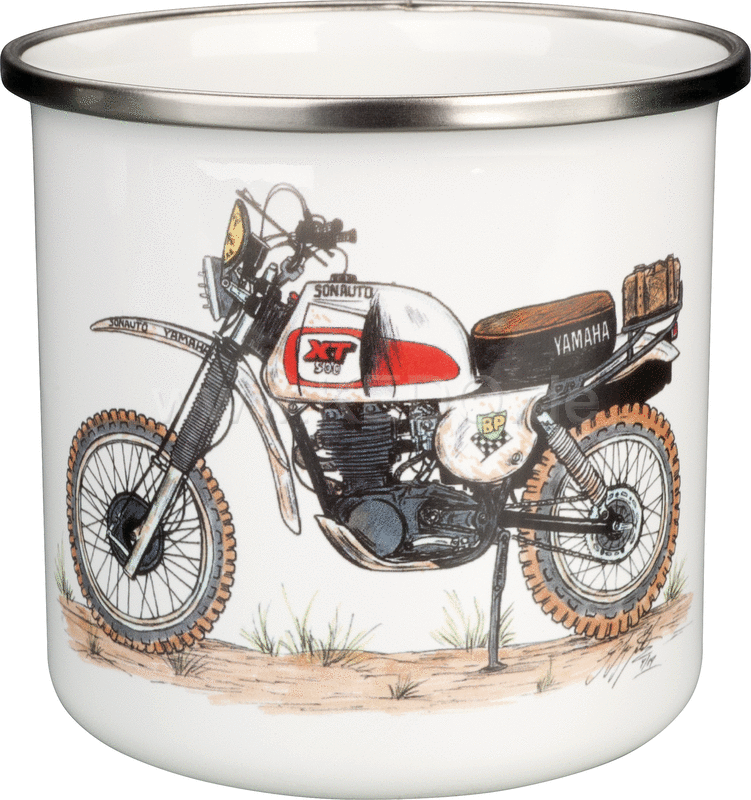 Kedo Nostalgic Mug 'XT500 Paris- Dakar'  approx. 300ml  enamel with metal rim (hand wash recommended)  in gift box | 41576