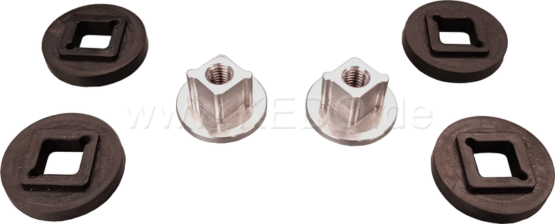 Kedo Headlight Mounting Set Easy-Mount  2x aluminum bushing with M8 thread / 4x rubber  for mounting the original metal and plastic headlight | 41588