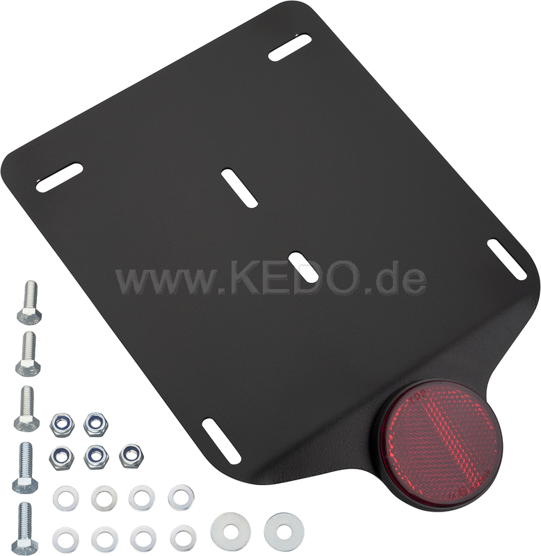 Kedo License Plate Support with Round Rear Reflector  aluminum  black  incl mounting material  suitable for license plate bracket item 50 089th | 50096