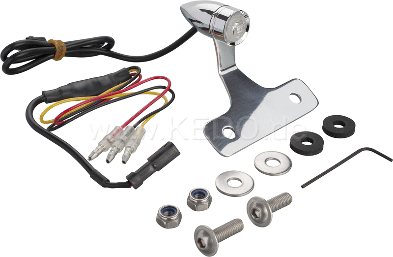 Kedo LED tail light 'Bullit'  chrome  incl aluminum bracket and mounting material  'E' approved. | 50116C
