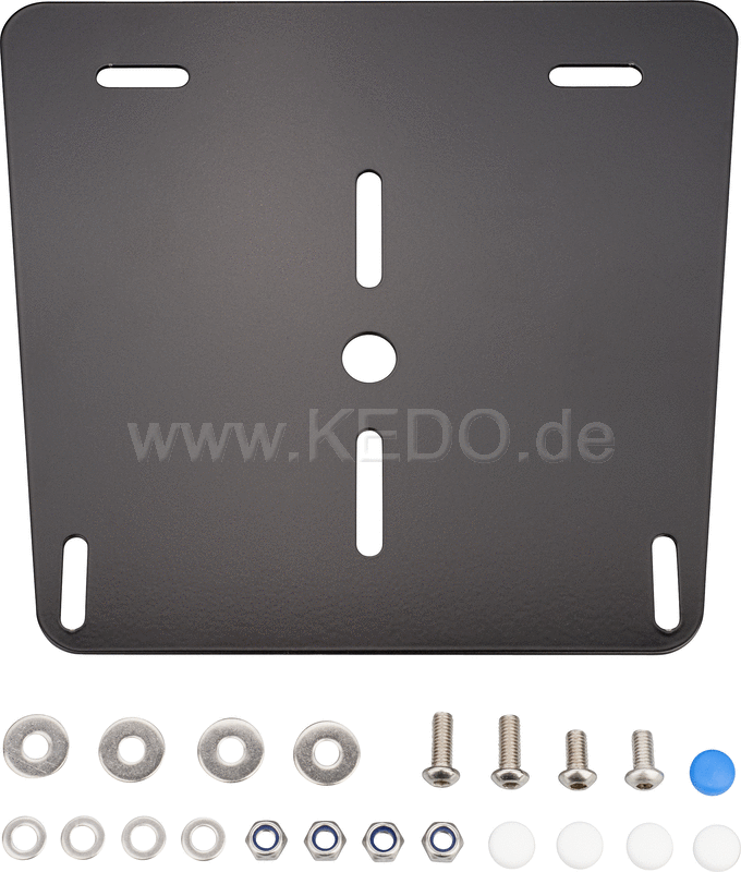Kedo License Plate Pad for original taillight and Euro License Plate  2mm aluminum black coated  needs original rubber buffer item 50167 | 50158
