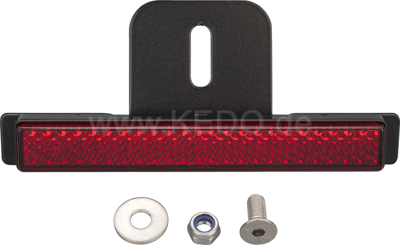 Kedo Reflector  e-approved  dim. 100x15mm  bolt M5  with angled aluminum bracket  black powder-coated | 50181