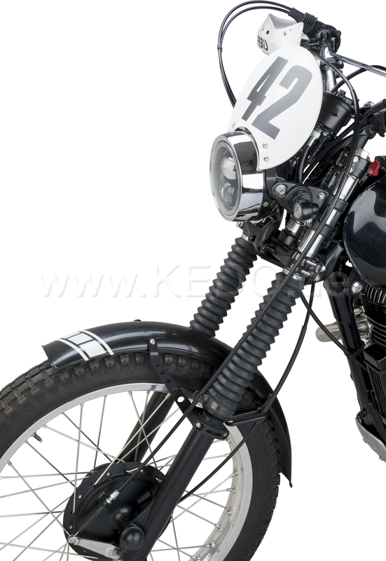 Kedo Trial Front Fender style engine  black  not drilled  free positionable  including black aluminum brackets & clamps  2x decals. | 50769S