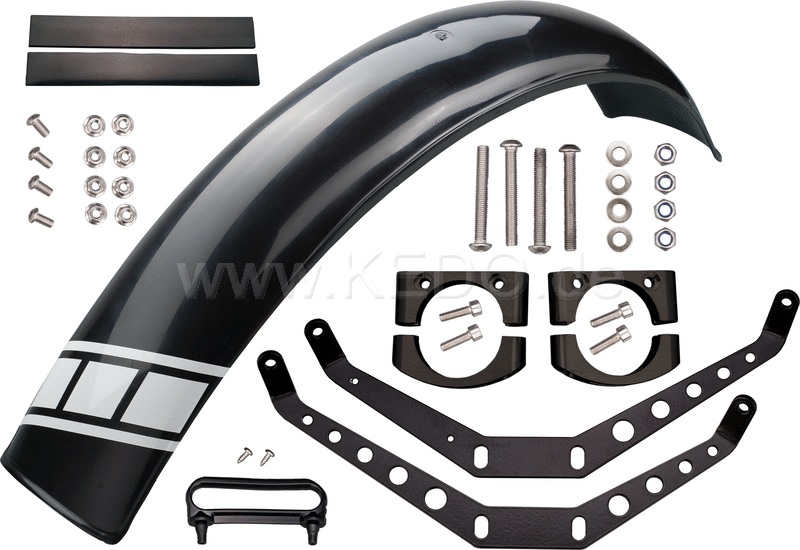Kedo Trial Front Fender style engine  black  not drilled  free positionable  including black aluminum brackets & clamps  2x decals. | 50769S