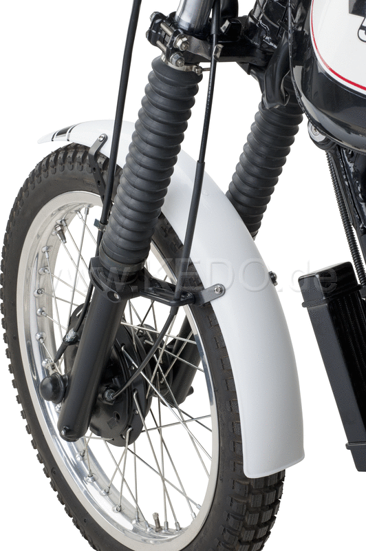 Kedo Trial Front Fender style engine  white  not drilled  free positionable  including black aluminum brackets  milled aluminum clamps & decals. | 50769W