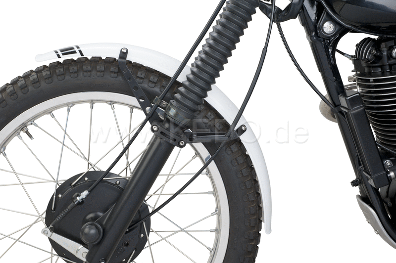 Kedo Trial Front Fender style engine  white  not drilled  free positionable  including black aluminum brackets  milled aluminum clamps & decals. | 50769W