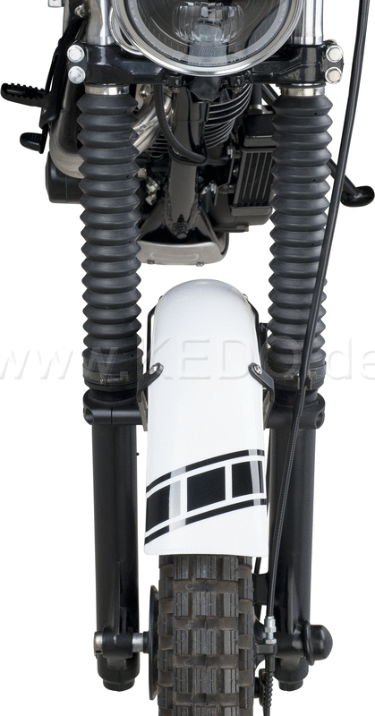 Kedo Trial Front Fender style engine  white  not drilled  free positionable  including black aluminum brackets  milled aluminum clamps & decals. | 50769W