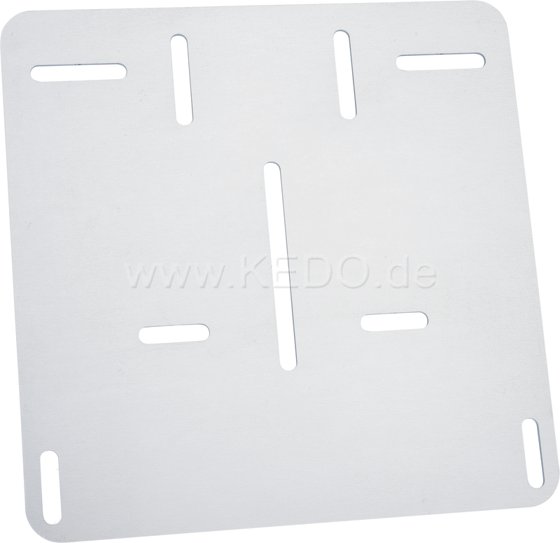 Kedo License Plate Reinforcement Plate for Euro license plate 20x20cm  aluminum 2mm  rounded  univ mounting thanks to various lasered mounting holes. | 60222