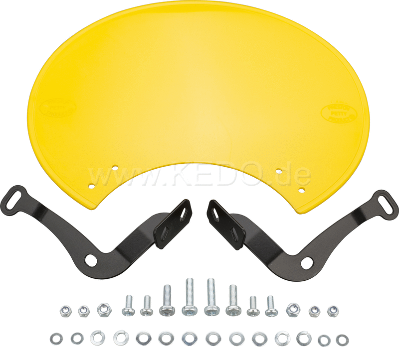 Kedo Number Plate 'Six Days'  Preston Petty plastic yellow  ready to mount with black stainless steel brackets  for original headlight brackets  tilt +/-. | 60405G