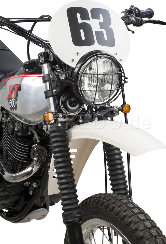 Kedo Number Plate 'Six Days'  Preston Petty plastic white  ready to mount with black stainless steel brackets  for original headlight brackets  tilt +/-. | 60405W