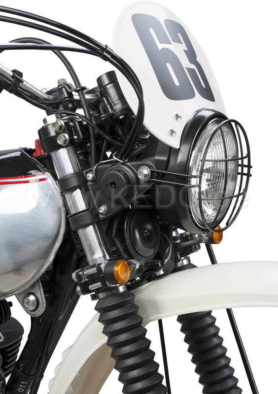 Kedo Number Plate 'Six Days'  Preston Petty plastic white  ready to mount with black stainless steel brackets  for original headlight brackets  tilt +/-. | 60405W